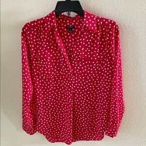NWOT Ann Taylor Red White Polka Dot Blouse Top XSP
